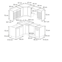 Vicco Cucina angolare completa Bianco casa di campagna 190 x 46 cm senza piano di lavoro