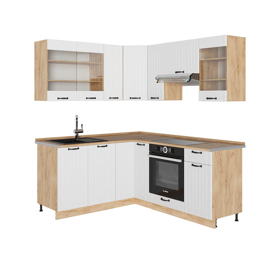 Vicco Cucina angolare completa Bianco casa di campagna 190 x 60 cm , PL Rovere