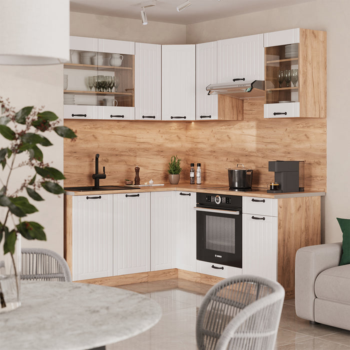 Vicco Cucina angolare completa Bianco casa di campagna 190 x 60 cm , PL Antracite