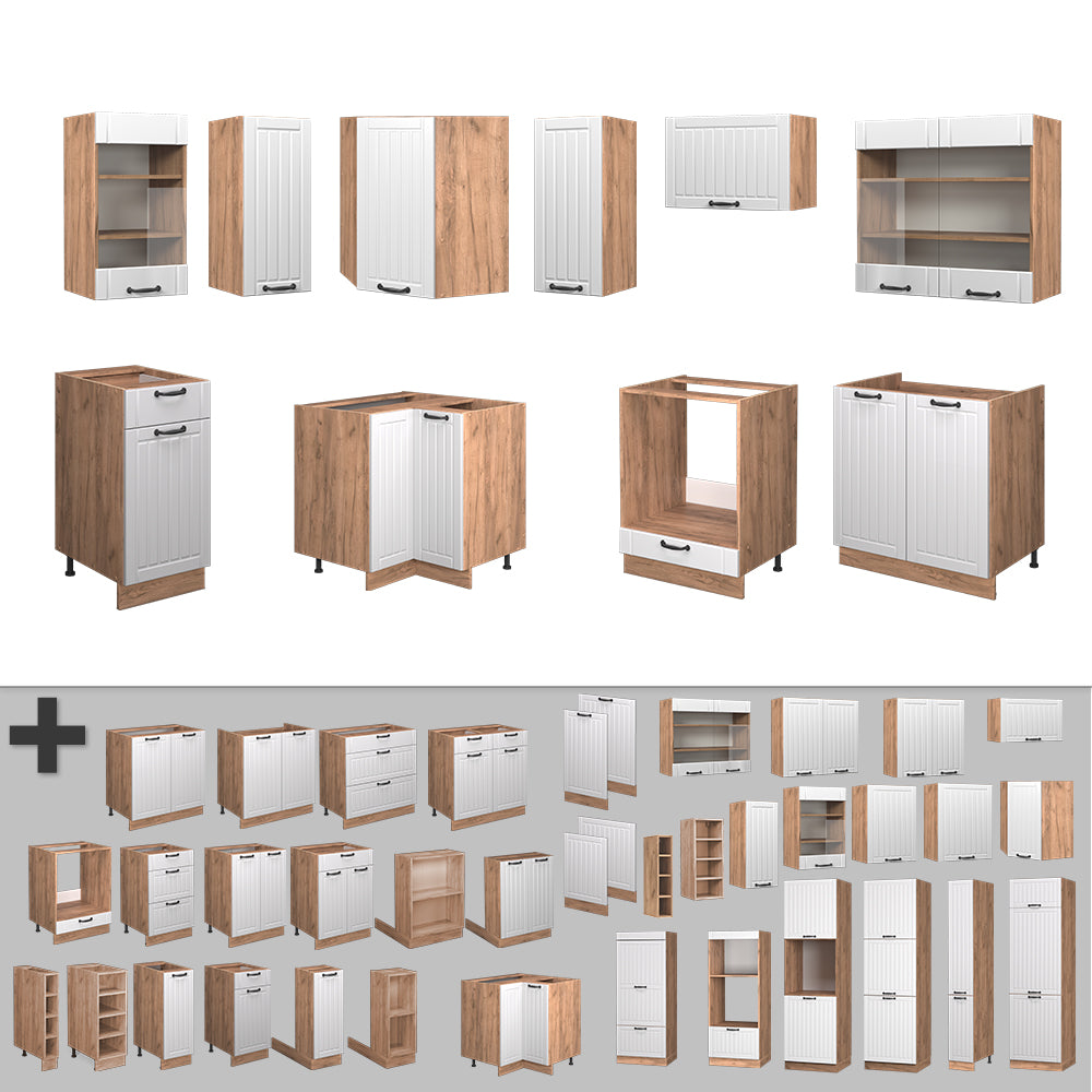 Vicco Cucina angolare completa Bianco casa di campagna 190 x 60 cm , PL Rovere