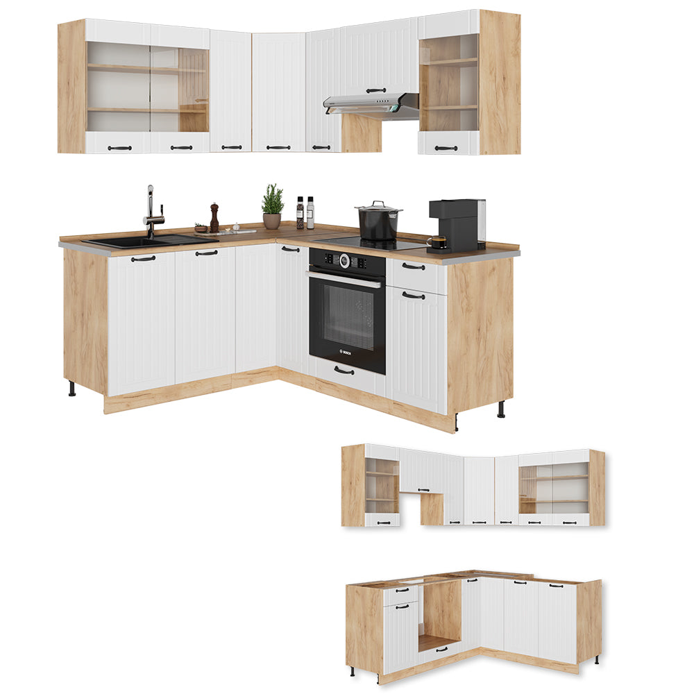 Vicco Cucina angolare completa Bianco casa di campagna 190 x 60 cm , PL Rovere