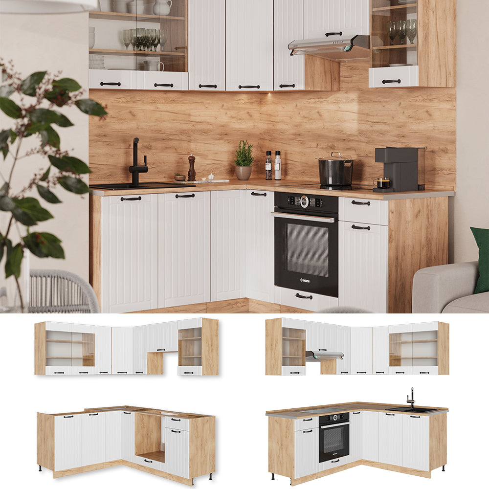 Vicco Cucina angolare completa Bianco casa di campagna 190 x 60 cm , PL Antracite