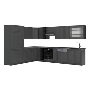 Vicco Cucina angolare completa Landhaus antrazit-oro 347 x 60 cm , PL Antracite