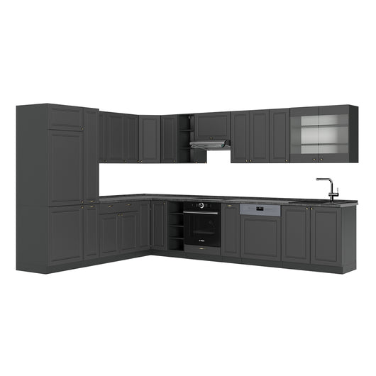 Vicco Cucina angolare completa Landhaus antrazit-oro 347 x 60 cm , PL Antracite