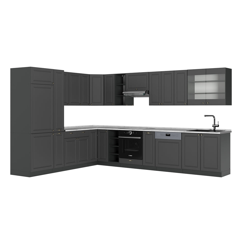 Vicco Cucina angolare completa Landhaus antrazit-oro 347 x 60 cm , PL Marmo