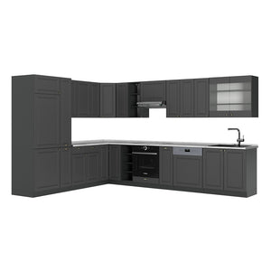 Vicco Cucina angolare completa Landhaus antrazit-oro 347 x 60 cm , PL Marmo