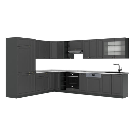 Vicco Cucina angolare completa Landhaus antrazit-oro 347 x 60 cm , PL Marmo