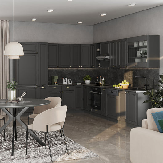 Vicco Cucina angolare completa Landhaus antrazit-oro 347 x 46 cm senza piano di lavoro