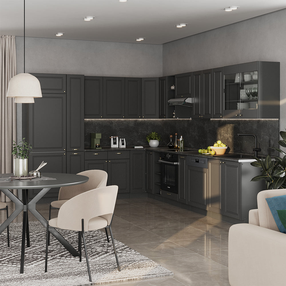 Vicco Cucina angolare completa Landhaus antrazit-oro 347 x 60 cm , PL Marmo