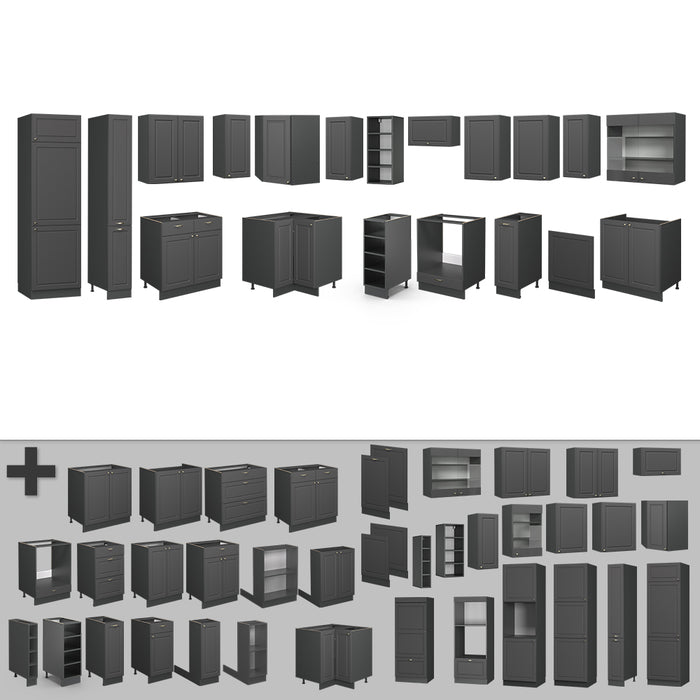 Vicco Cucina angolare completa Landhaus antrazit-oro 347 x 60 cm , PL Antracite