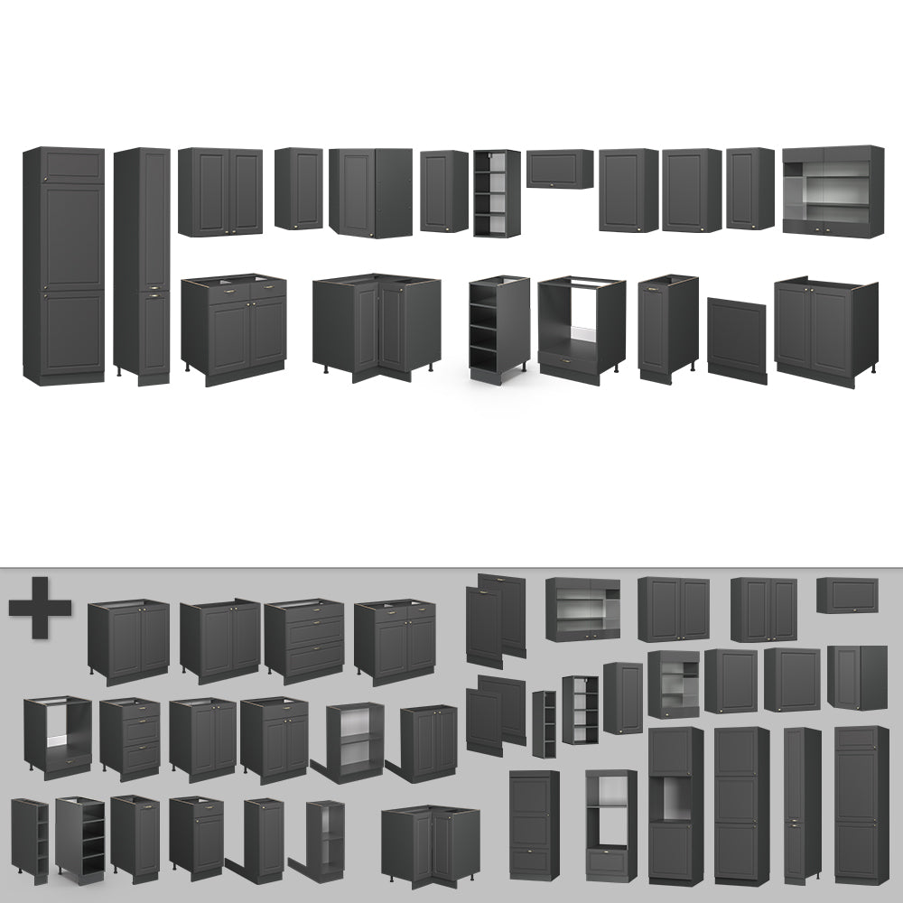 Vicco Cucina angolare completa Landhaus antrazit-oro 347 x 60 cm , PL Marmo