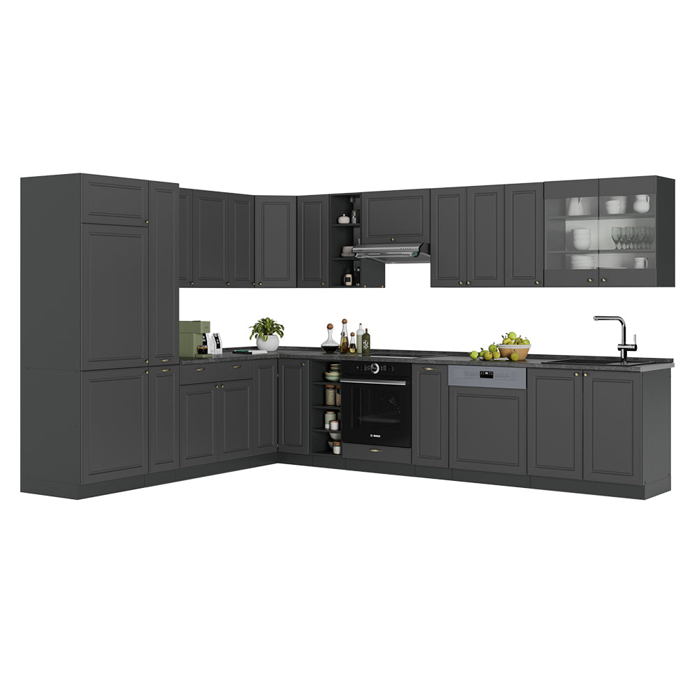 Vicco Cucina angolare completa Landhaus antrazit-oro 347 x 46 cm senza piano di lavoro