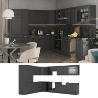 Vicco Cucina angolare completa Landhaus antrazit-oro 347 x 60 cm , PL Marmo