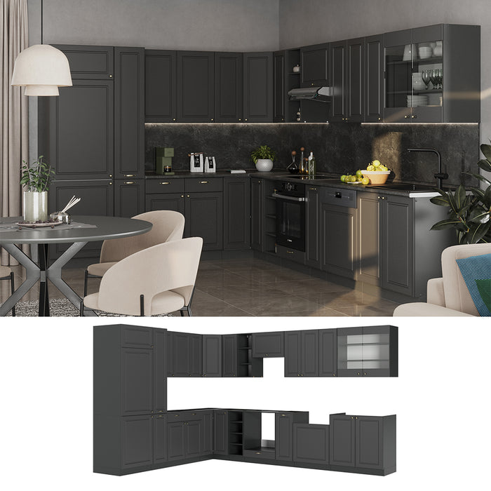 Vicco Cucina angolare completa Landhaus antrazit-oro 347 x 60 cm , PL Antracite