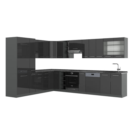 Vicco Cucina angolare completa Antracite lucido 347 x 46 cm senza piano di lavoro