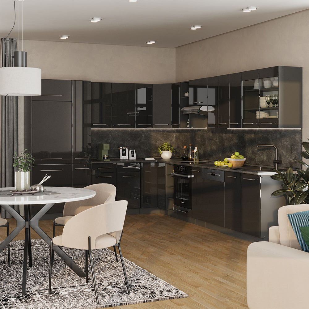 Vicco Cucina angolare completa Antracite lucido 347 x 46 cm senza piano di lavoro