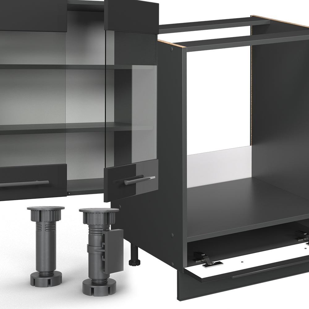 Vicco Cucina angolare completa Antracite lucido 347 x 46 cm senza piano di lavoro