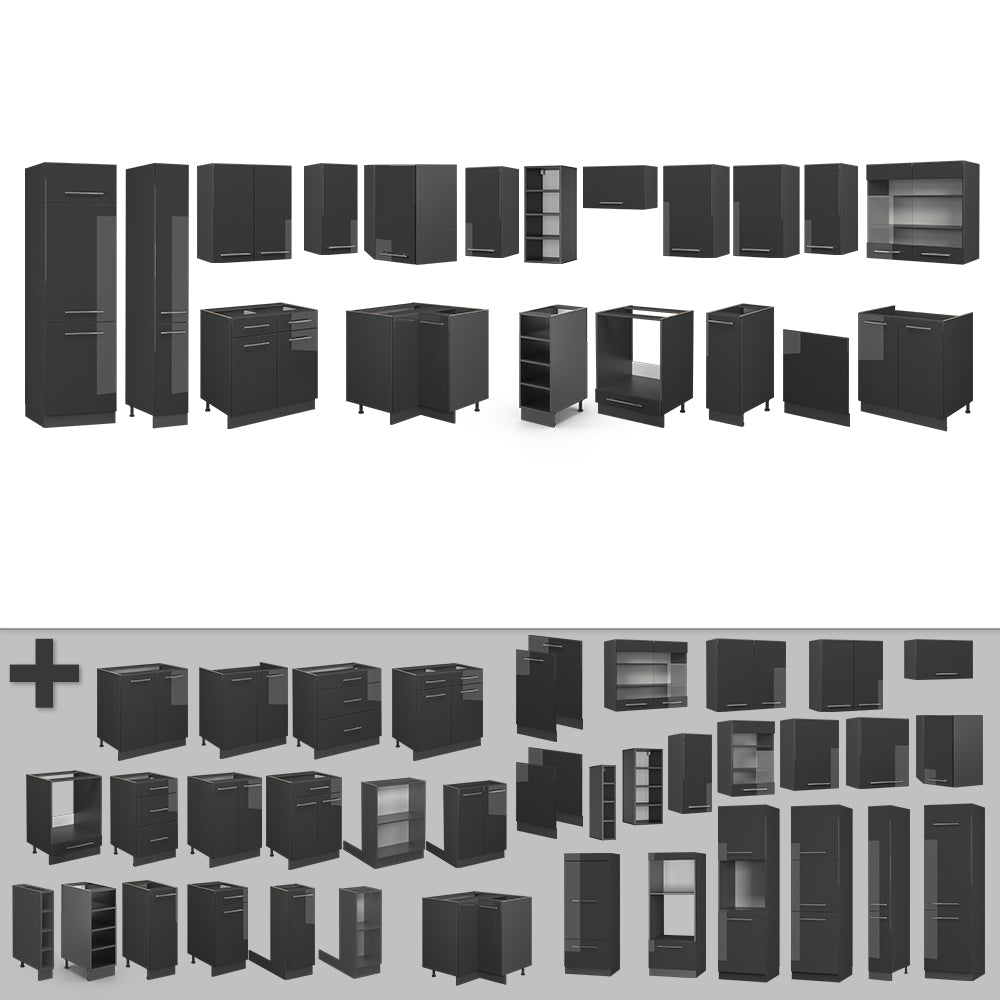 Vicco Cucina angolare completa Antracite lucido 347 x 60 cm , PL Antracite