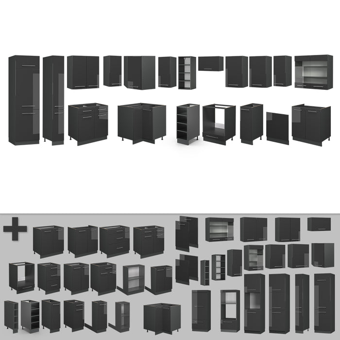 Vicco Cucina angolare completa Antracite lucido 347 x 60 cm , PL Antracite