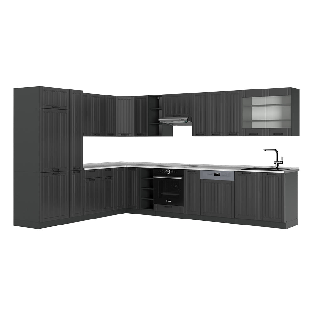 Vicco Cucina angolare completa Grigio scuro 347 x 60 cm , PL Marmo