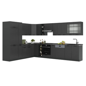 Vicco Cucina angolare completa Grigio scuro 347 x 60 cm , PL Marmo