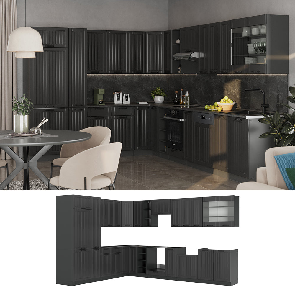 Vicco Cucina angolare completa Grigio scuro 347 x 46 cm senza piano di lavoro