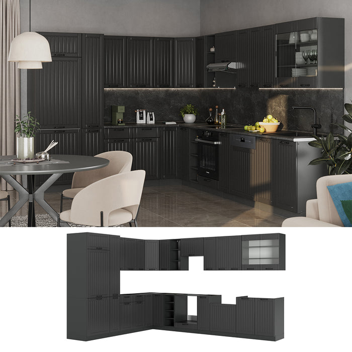 Vicco Cucina angolare completa Grigio scuro 347 x 60 cm , PL Antracite