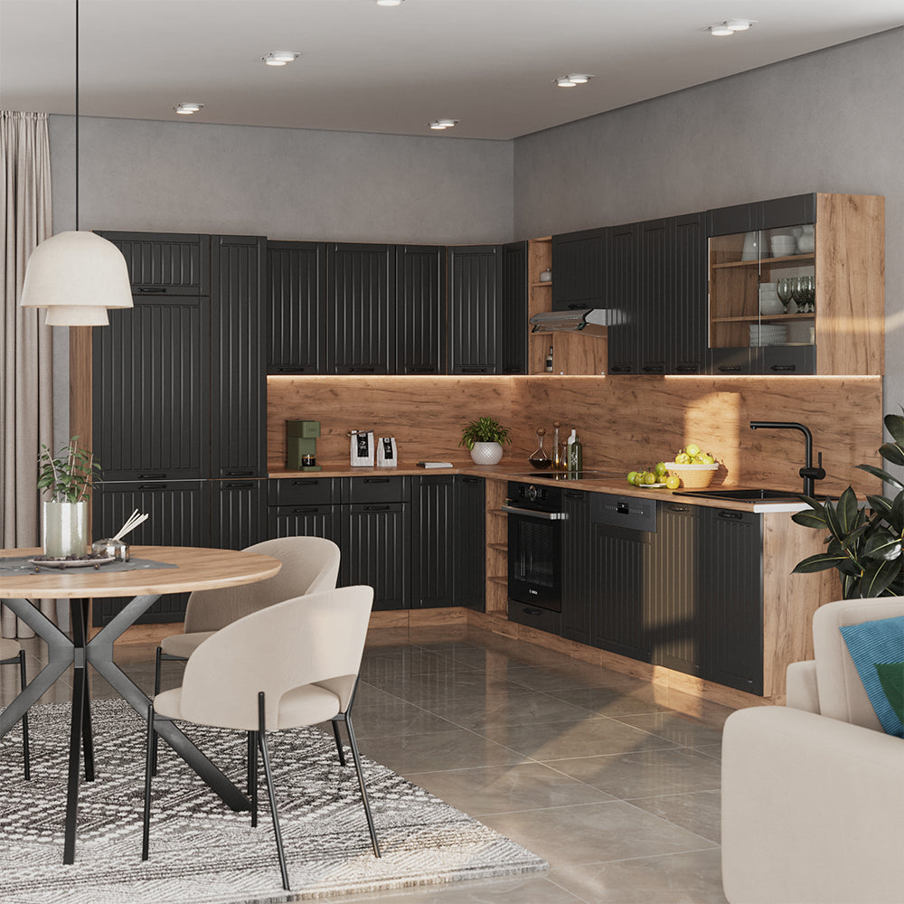 Vicco Cucina angolare completa Grigio scuro 347 x 60 cm , PL Rovere