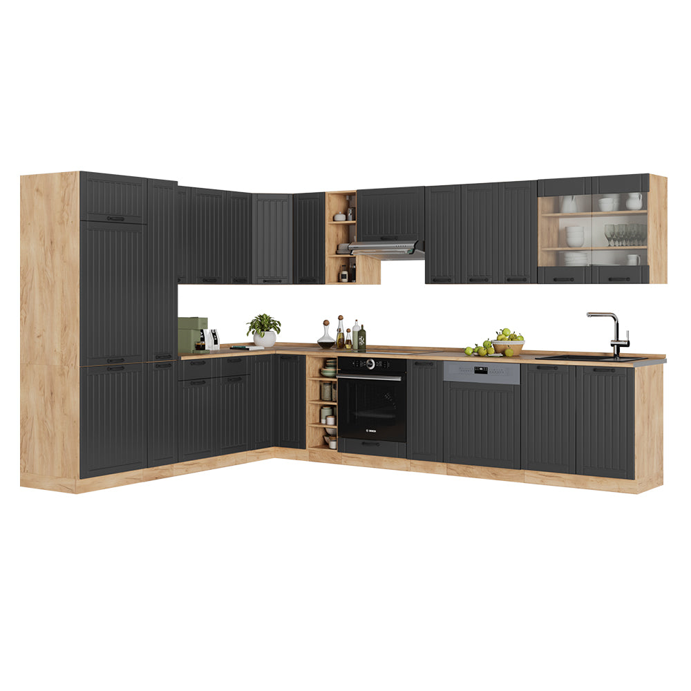 Vicco Cucina angolare completa Grigio scuro 347 x 60 cm , PL Rovere