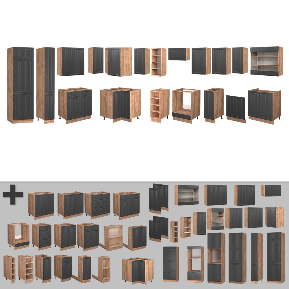 Vicco Cucina angolare completa Grigio scuro 347 x 60 cm , PL Rovere