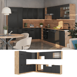Vicco Cucina angolare completa Grigio scuro 347 x 60 cm , PL Rovere