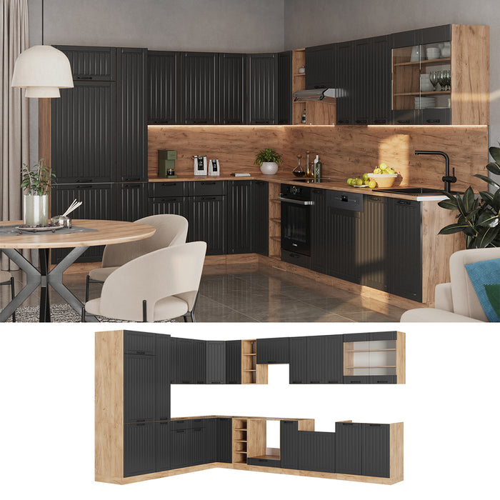 Vicco Cucina angolare completa Grigio scuro 347 x 60 cm , PL Rovere