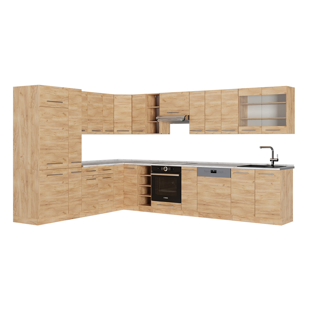 Vicco Cucina angolare completa Quercia dorata 347 x 60 cm , PL Marmo