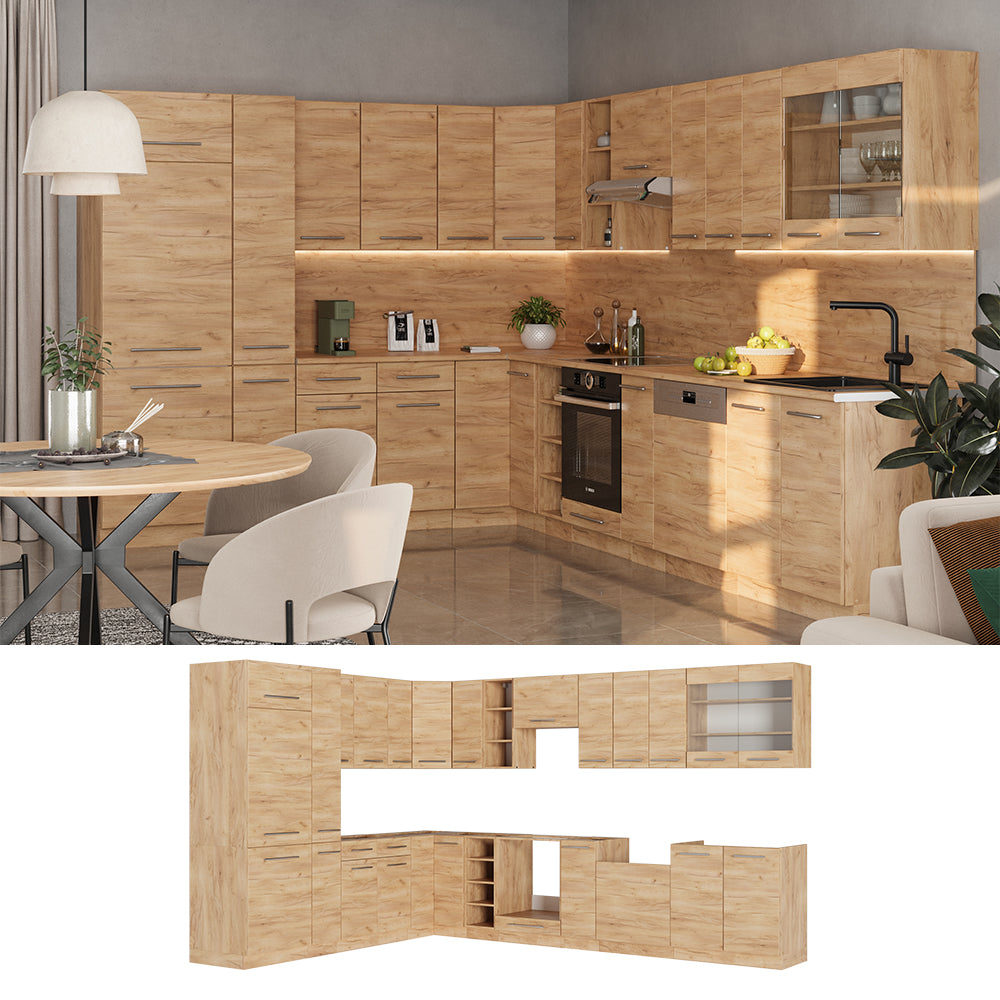 Vicco Cucina angolare completa Quercia dorata 347 x 60 cm , PL Antracite