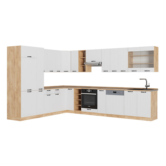 Vicco Cucina angolare completa Bianco casa di campagna 347 x 46 cm senza piano di lavoro