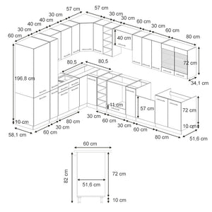 Vicco Cucina angolare completa Bianco casa di campagna 347 x 60 cm , PL Marmo