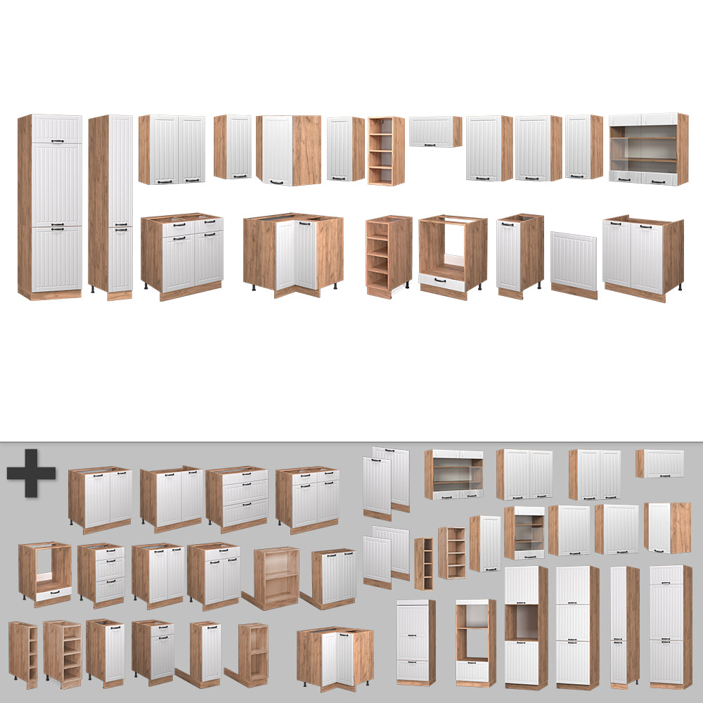 Vicco Cucina angolare completa Bianco casa di campagna 347 x 46 cm senza piano di lavoro