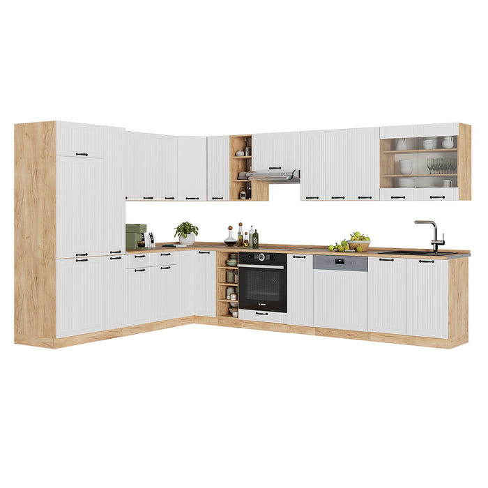 Vicco Cucina angolare completa Bianco casa di campagna 347 x 60 cm , PL Marmo