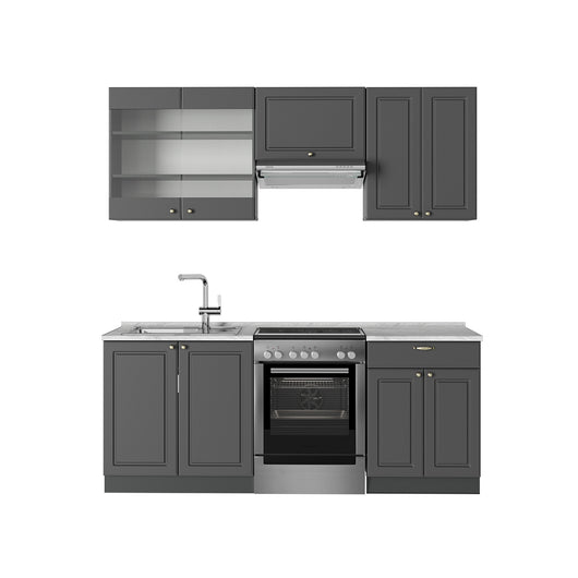 Vicco Cucina componibile Landhaus antrazit-oro 200 cm , PL Marmo