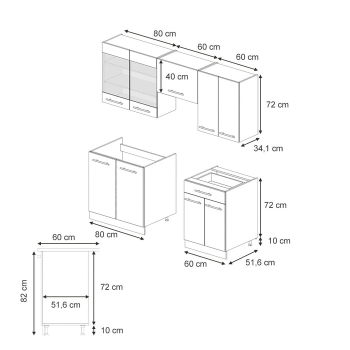 Vicco Cucina componibile Landhaus antrazit-oro 200 cm , PL Marmo
