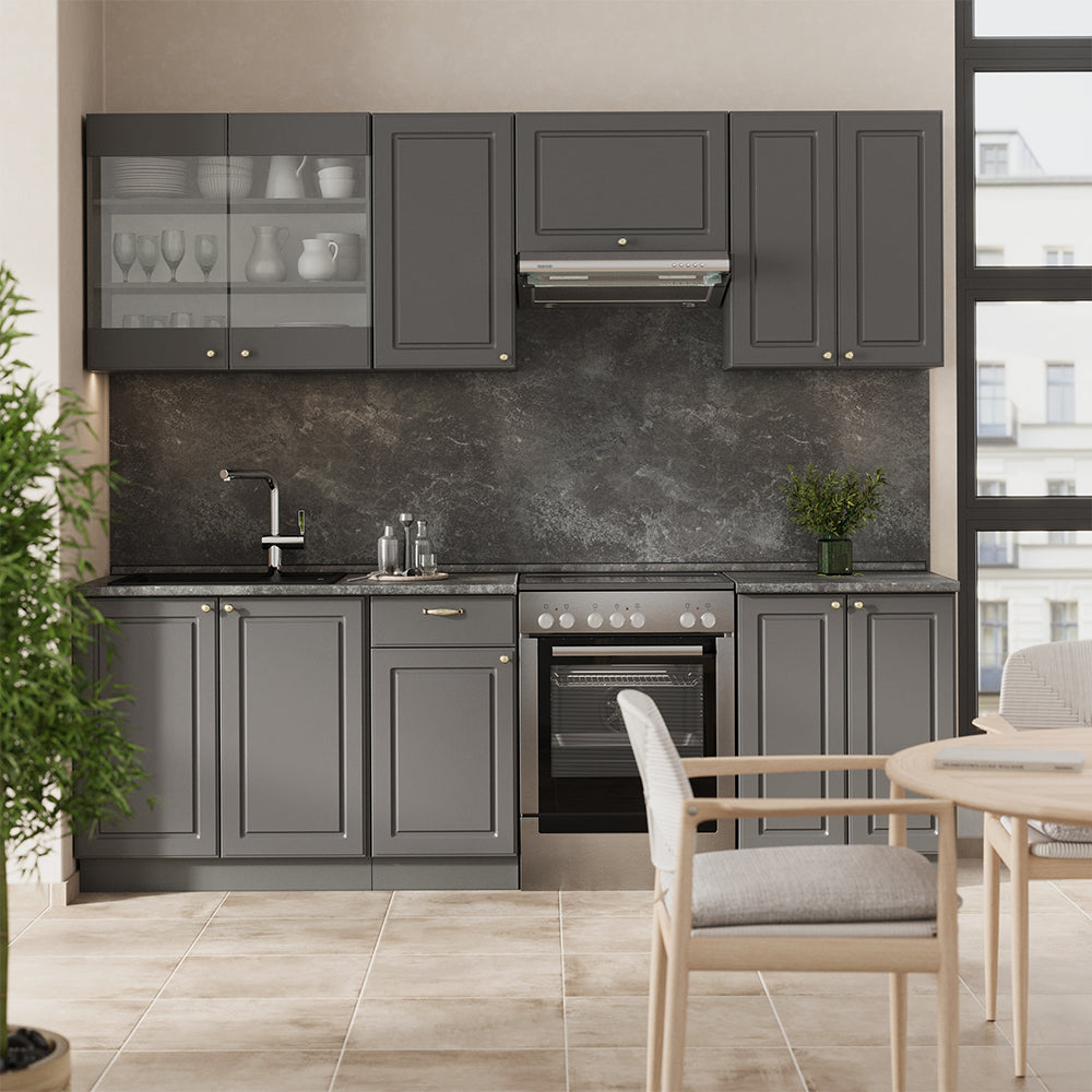 Vicco Cucina componibile Landhaus antrazit-oro 200 cm , PL Marmo