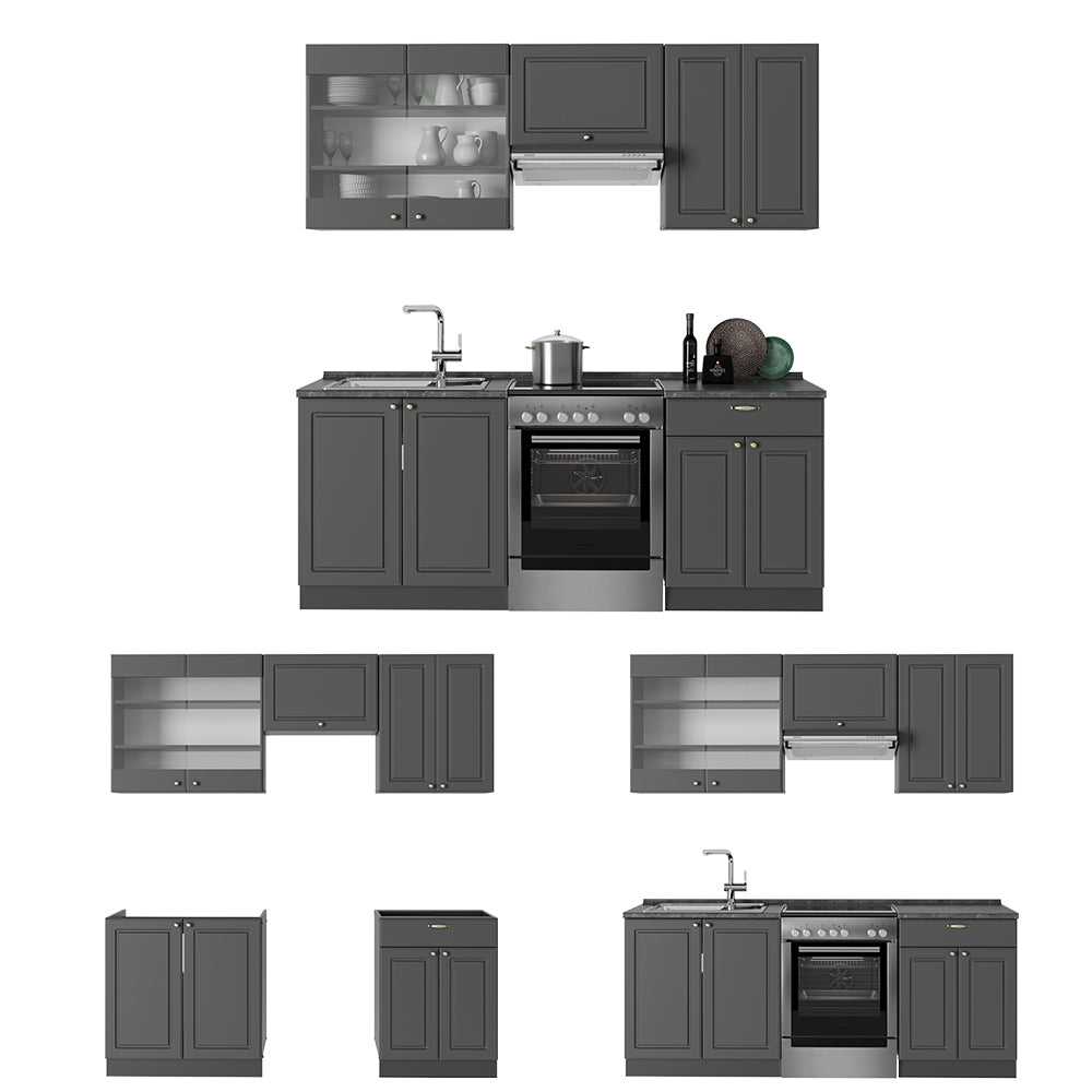 Vicco Cucina componibile Landhaus antrazit-oro 200 cm , PL Antracite