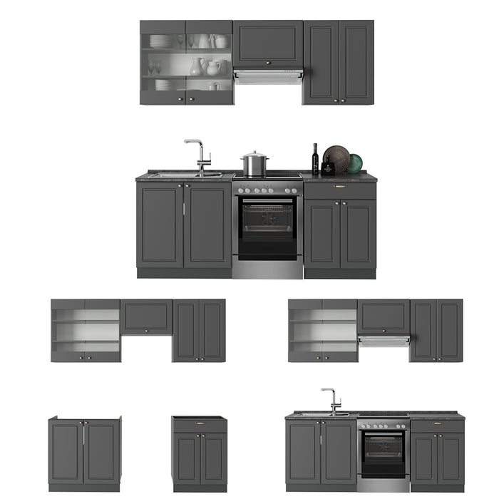 Vicco Cucina componibile Landhaus antrazit-oro 200 cm , PL Antracite