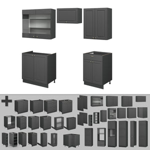 Vicco Cucina componibile Landhaus antrazit-oro 200 cm , PL Marmo