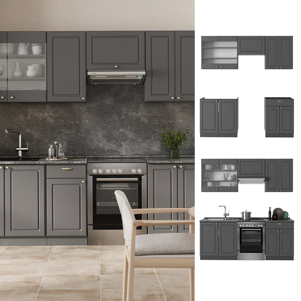 Vicco Cucina componibile Landhaus antrazit-oro 200 cm , PL Marmo