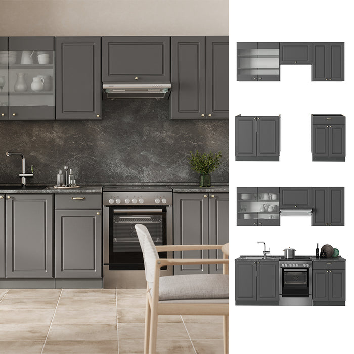 Vicco Cucina componibile Landhaus antrazit-oro 200 cm senza piano di lavoro