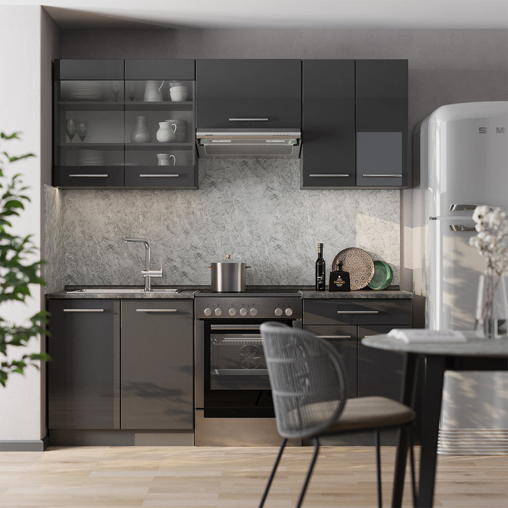 Vicco Cucina componibile Antracite lucido 200 cm , PL Antracite