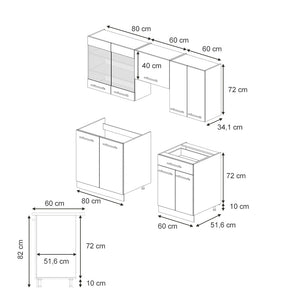 Vicco Cucina componibile Antracite lucido 200 cm , PL Antracite
