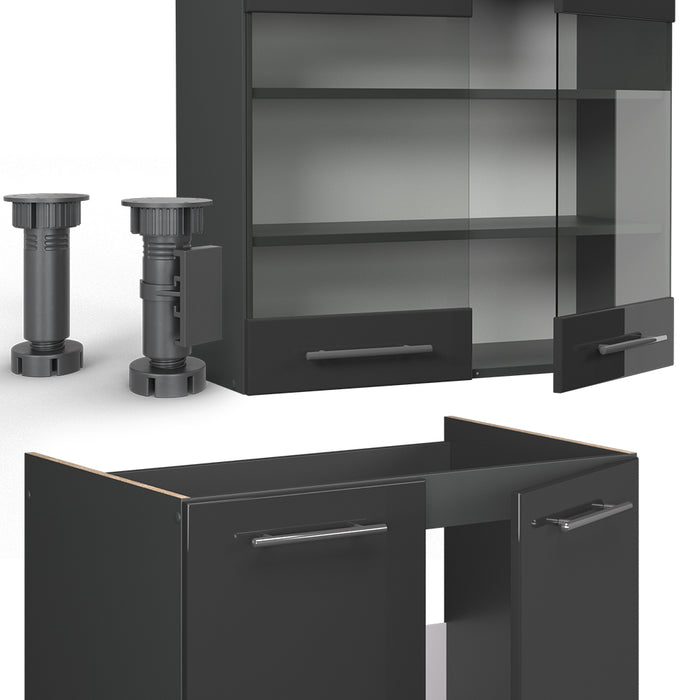 Vicco Cucina componibile Antracite lucido 200 cm senza piano di lavoro