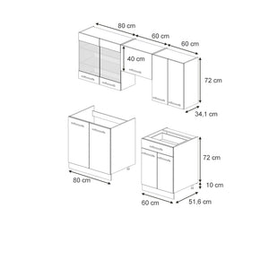 Vicco Cucina componibile Grigio scuro 200 cm senza piano di lavoro